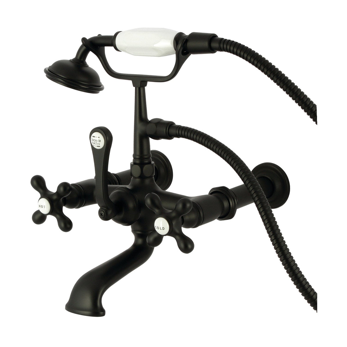 Vintage CC547T0 Three-Handle 2-Hole Tub Wall Mount Clawfoot Tub Faucet with Hand Shower, Matte Black