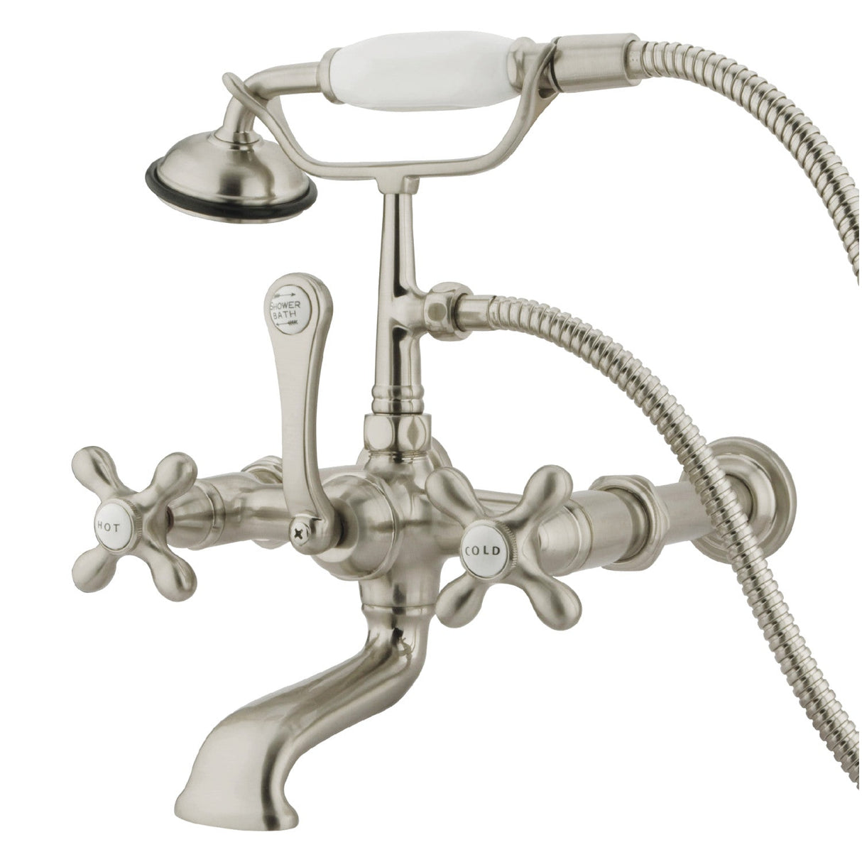 Vintage CC547T8 Three-Handle 2-Hole Tub Wall Mount Clawfoot Tub Faucet with Hand Shower, Brushed Nickel