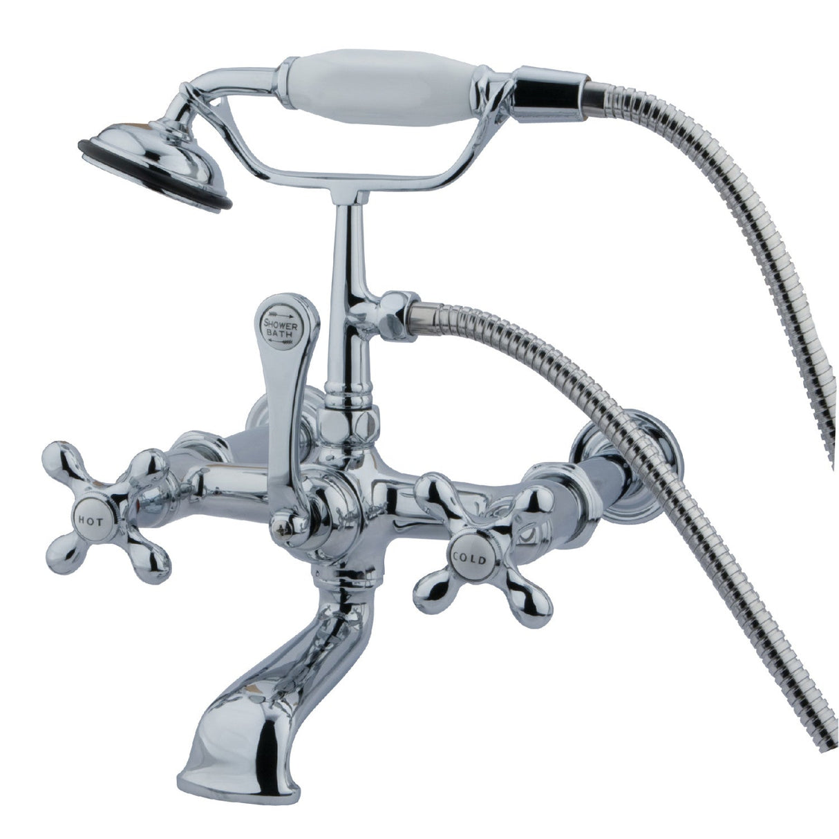 Vintage CC548T1 Three-Handle 2-Hole Tub Wall Mount Clawfoot Tub Faucet with Hand Shower, Polished Chrome