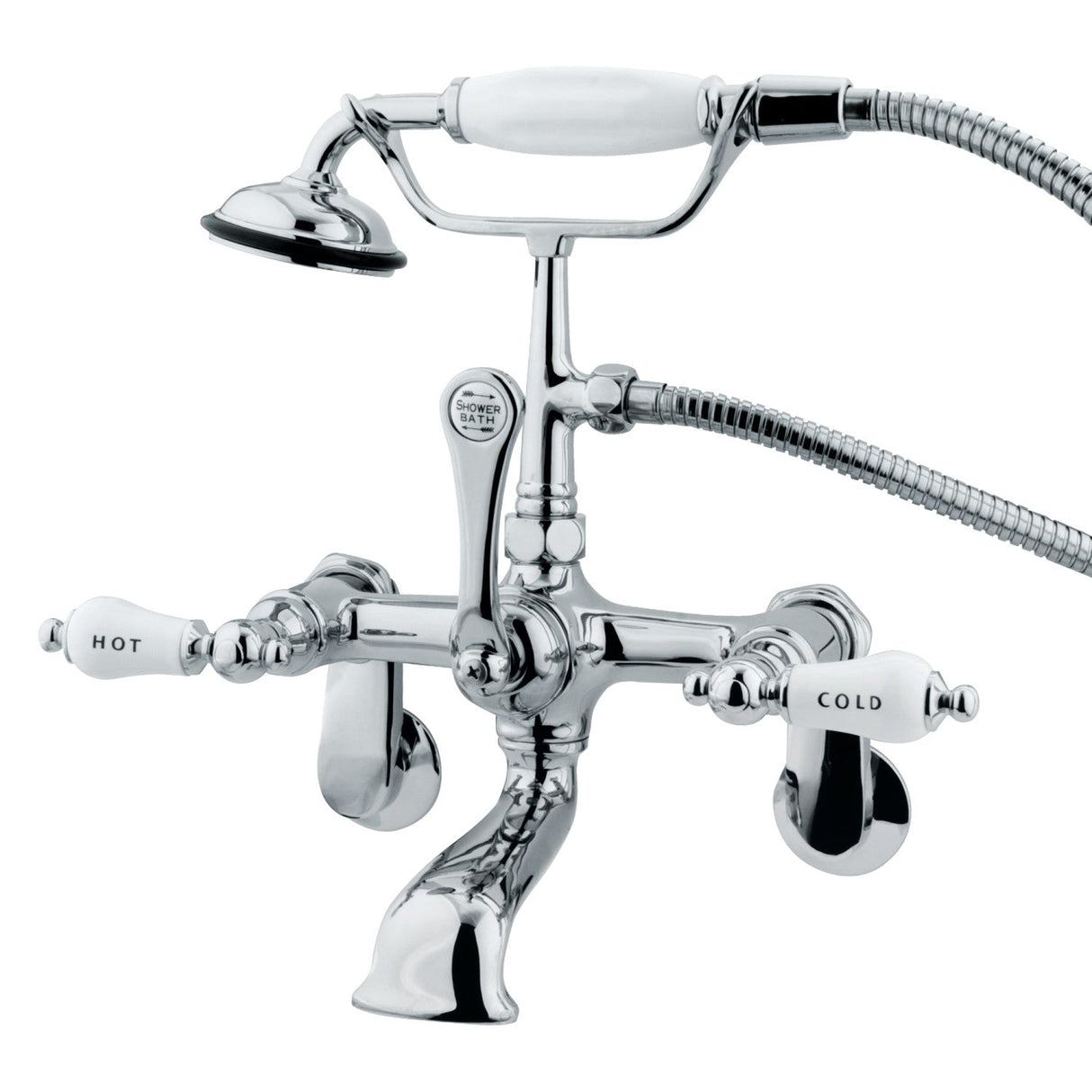 Vintage CC54T1 Three-Handle 2-Hole Tub Wall Mount Clawfoot Tub Faucet with Hand Shower, Polished Chrome