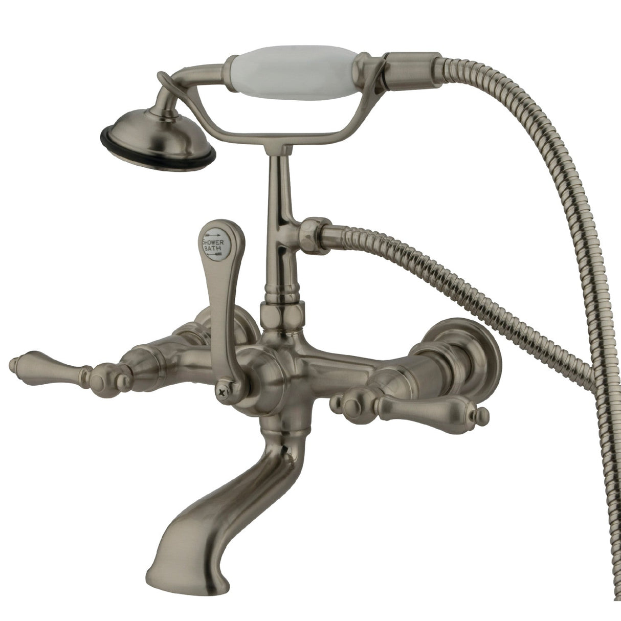 Vintage CC551T8 Three-Handle 2-Hole Tub Wall Mount Clawfoot Tub Faucet with Hand Shower, Brushed Nickel