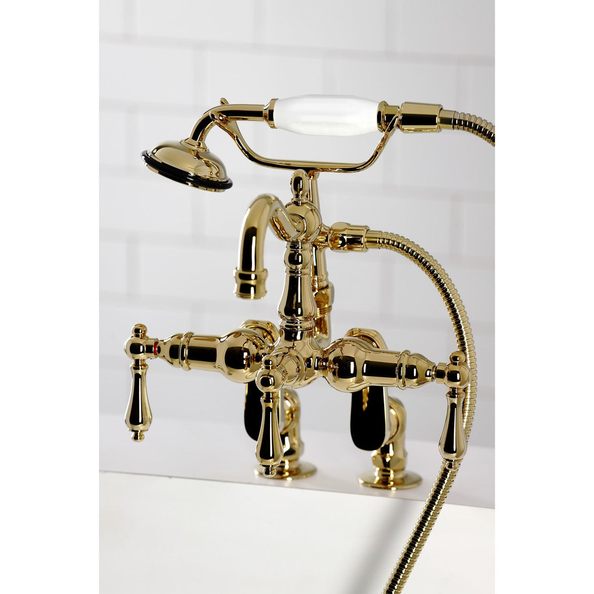 Vintage CC6013T2 Three-Handle 2-Hole Deck Mount Clawfoot Tub Faucet with Hand Shower, Polished Brass