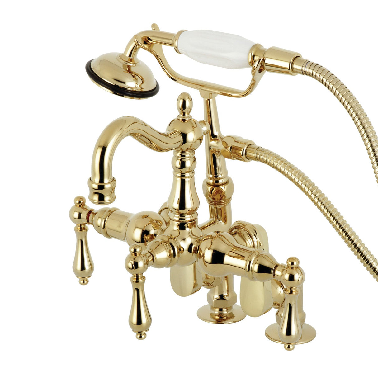 Vintage CC6013T2 Three-Handle 2-Hole Deck Mount Clawfoot Tub Faucet with Hand Shower, Polished Brass