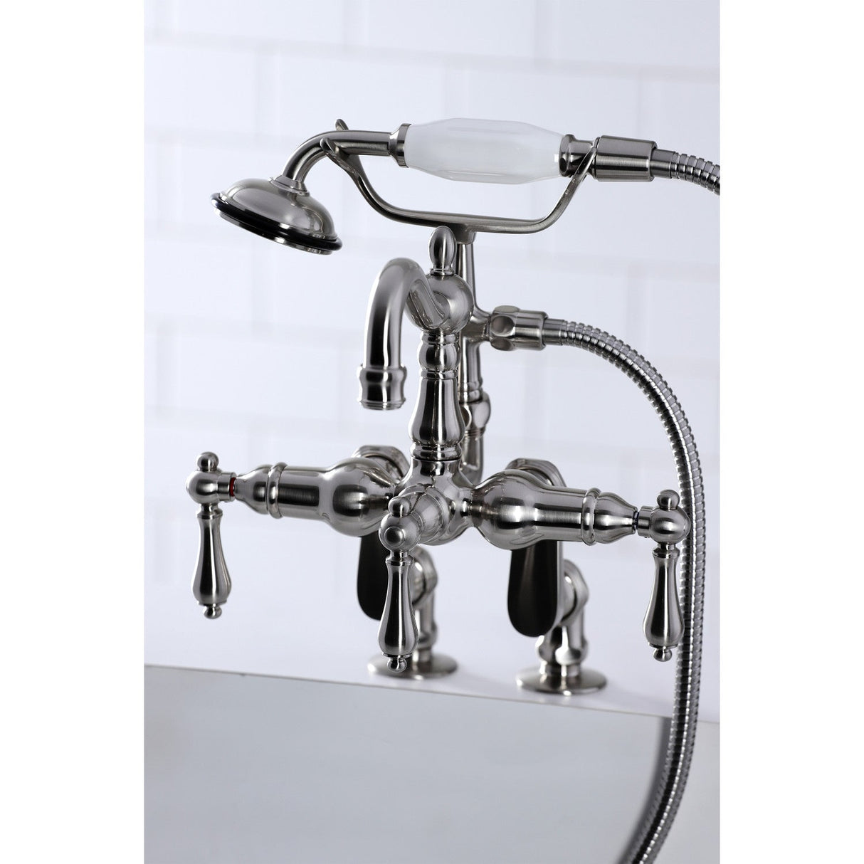 Vintage CC6013T8 Three-Handle 2-Hole Deck Mount Clawfoot Tub Faucet with Hand Shower, Brushed Nickel