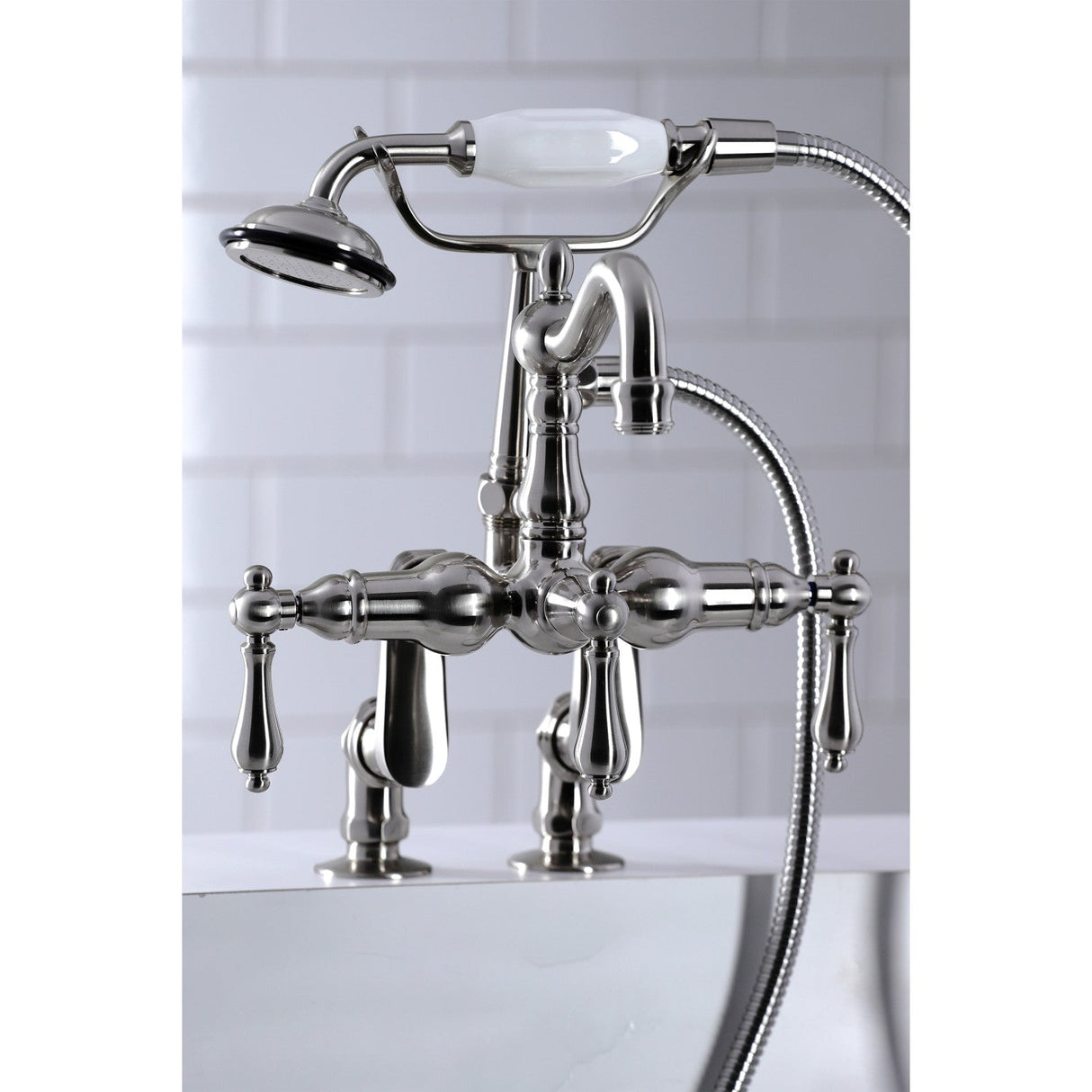 Vintage CC6013T8 Three-Handle 2-Hole Deck Mount Clawfoot Tub Faucet with Hand Shower, Brushed Nickel