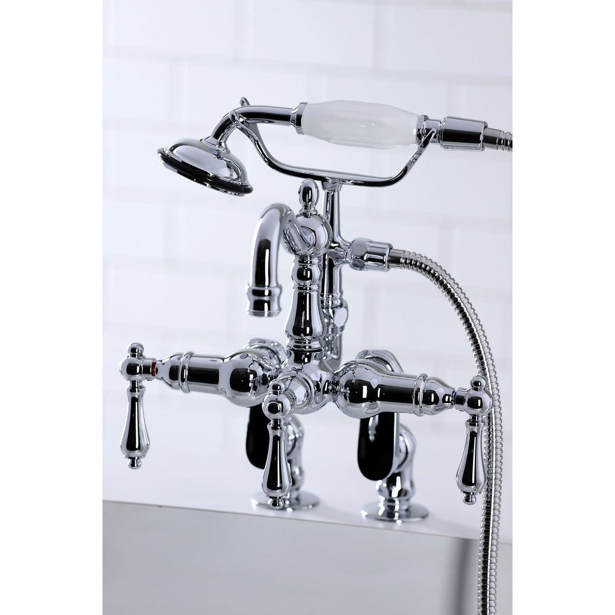 Vintage CC6014T1 Three-Handle 2-Hole Deck Mount Clawfoot Tub Faucet with Hand Shower, Polished Chrome