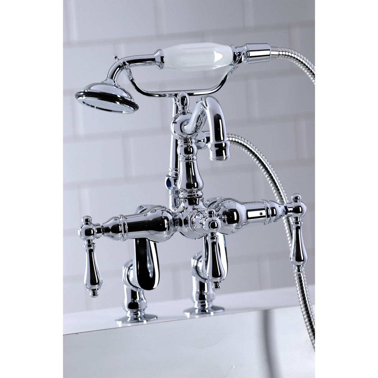 Vintage CC6014T1 Three-Handle 2-Hole Deck Mount Clawfoot Tub Faucet with Hand Shower, Polished Chrome