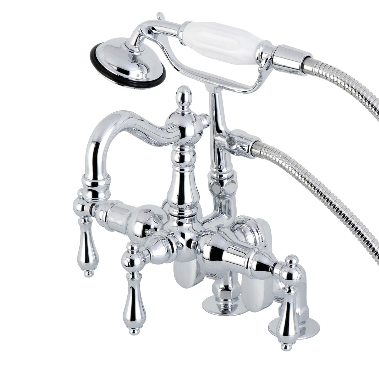 Vintage CC6014T1 Three-Handle 2-Hole Deck Mount Clawfoot Tub Faucet with Hand Shower, Polished Chrome