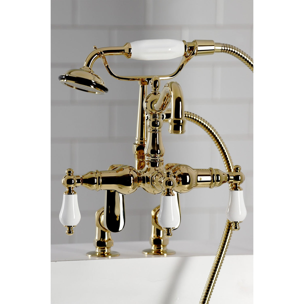 Vintage CC6015T2 Three-Handle 2-Hole Deck Mount Clawfoot Tub Faucet with Hand Shower, Polished Brass