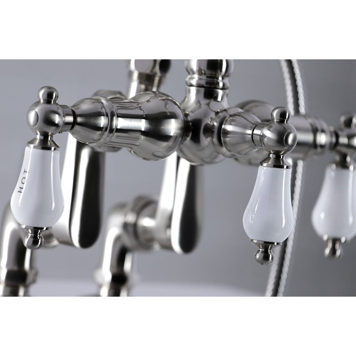 Vintage CC6017T8 Three-Handle 2-Hole Deck Mount Clawfoot Tub Faucet with Hand Shower, Brushed Nickel