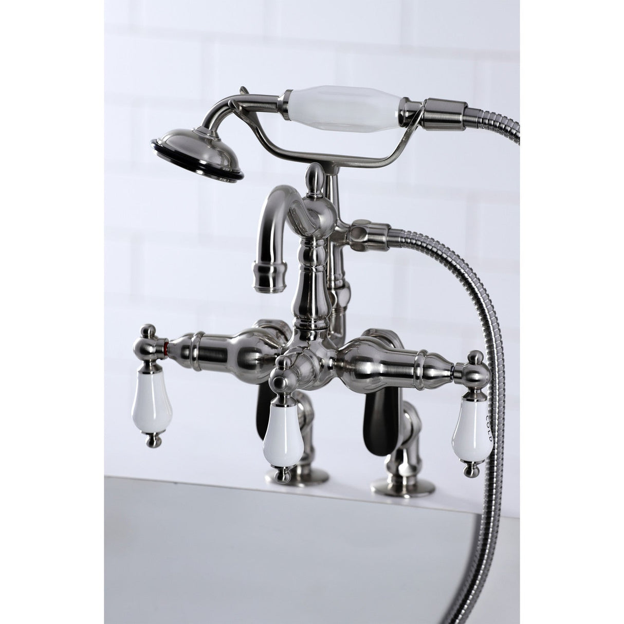 Vintage CC6017T8 Three-Handle 2-Hole Deck Mount Clawfoot Tub Faucet with Hand Shower, Brushed Nickel