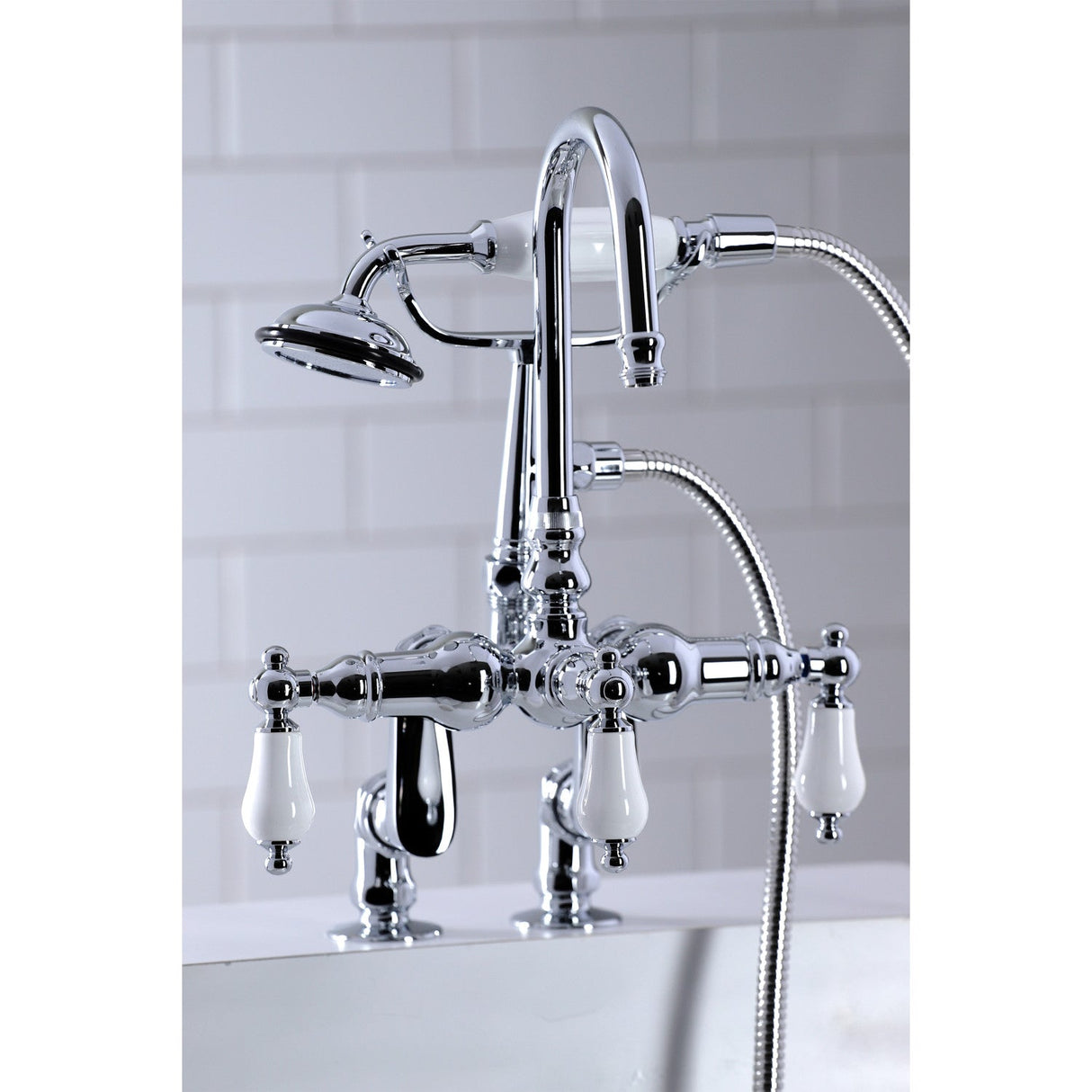 Vintage CC616T1 Three-Handle 2-Hole Deck Mount Clawfoot Tub Faucet with Hand Shower, Polished Chrome