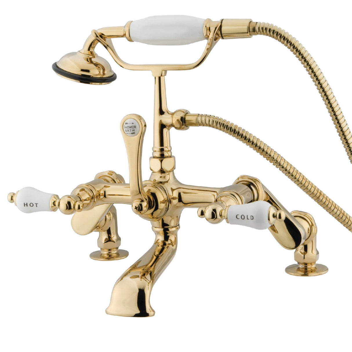 Vintage CC653T2 Three-Handle 2-Hole Deck Mount Clawfoot Tub Faucet with Hand Shower, Polished Brass