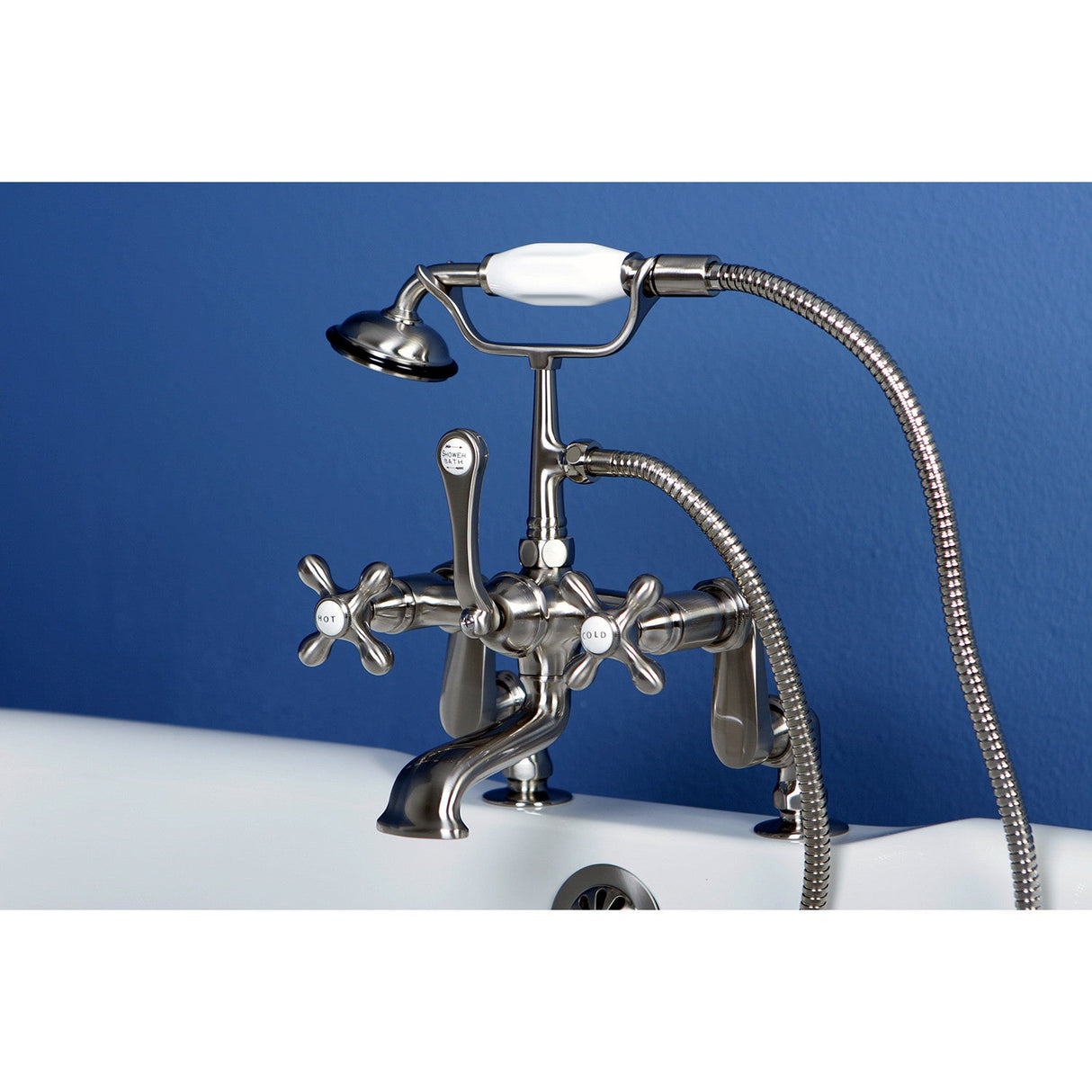 Vintage CC657T8 Three-Handle 2-Hole Deck Mount Clawfoot Tub Faucet with Hand Shower, Brushed Nickel