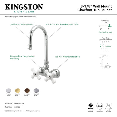 Vintage CC79T5 Two-Handle 2-Hole Tub Wall Mount Clawfoot Tub Faucet, Oil Rubbed Bronze