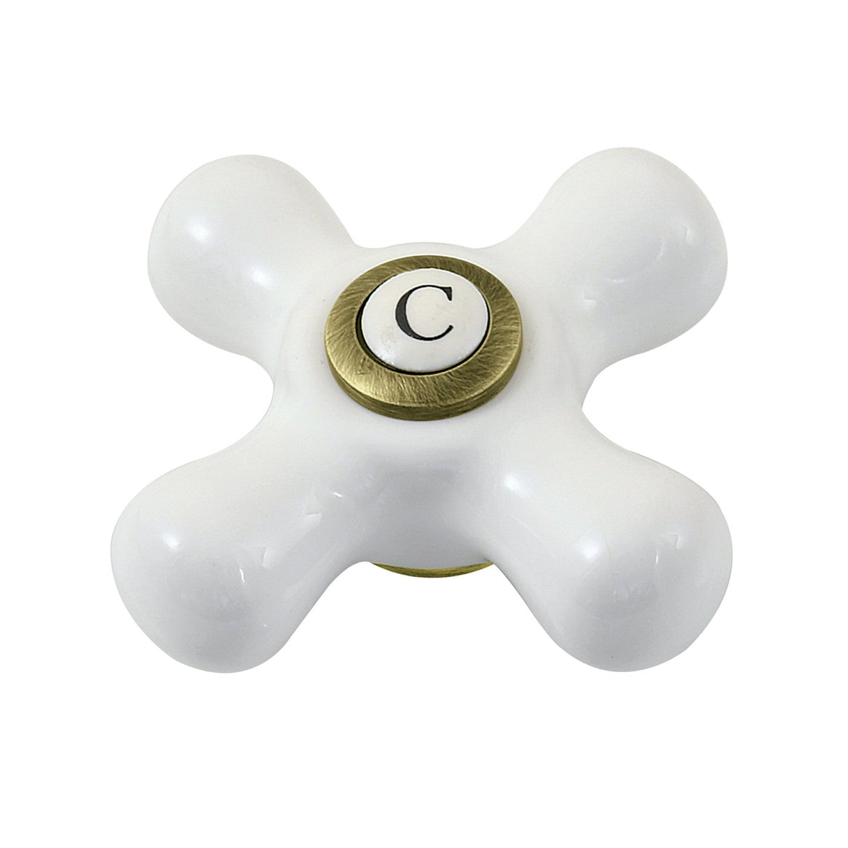 Vintage CCCX3C Cold Porcelain Cross Handle, 3/8" X 16PT, Antique Brass