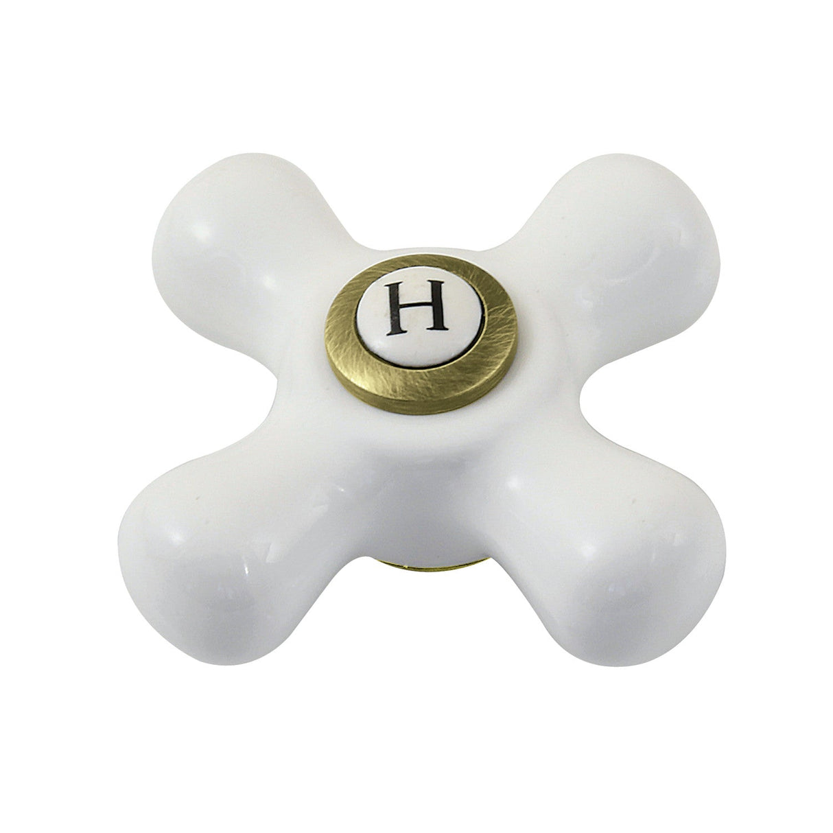 Vintage CCCX3H Hot Porcelain Cross Handle, 3/8" X 16PT, Antique Brass
