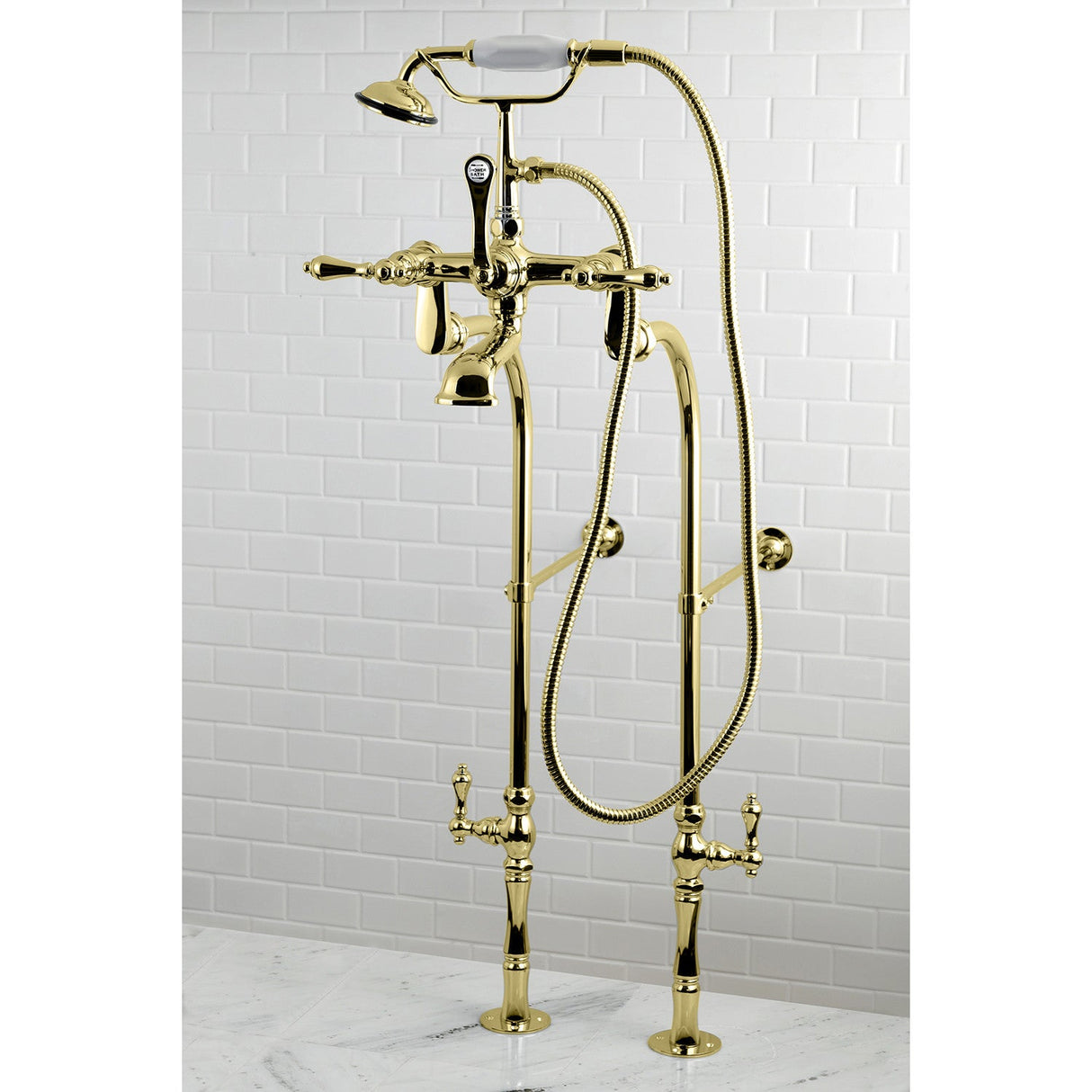 Vintage CCK103T2 Three-Handle 2-Hole Freestanding Clawfoot Tub Faucet Package with Supply Line and Stop Valve, Polished Brass