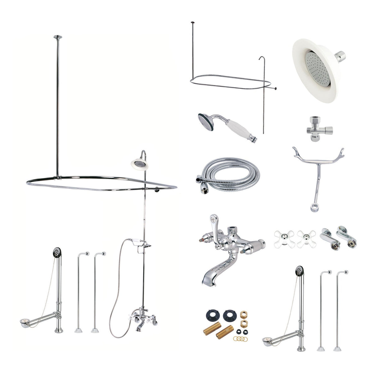 Vintage CCK1141PX Three-Handle 2-Hole Tub Wall Mount Clawfoot Tub Faucet Package with Shower Enclosure, Polished Chrome