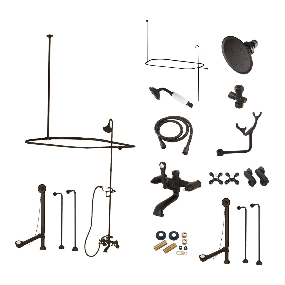 Vintage CCK1145AX Three-Handle 2-Hole Tub Wall Mount Clawfoot Tub Faucet Package with Shower Enclosure, Oil Rubbed Bronze