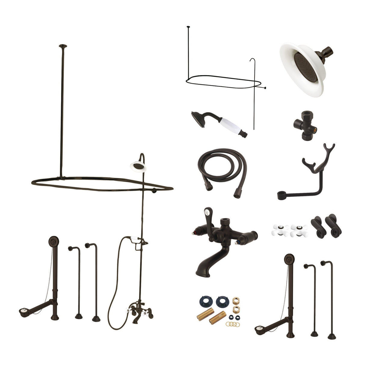 Vintage CCK1145PX Three-Handle 2-Hole Tub Wall Mount Clawfoot Tub Faucet Package with Shower Enclosure, Oil Rubbed Bronze