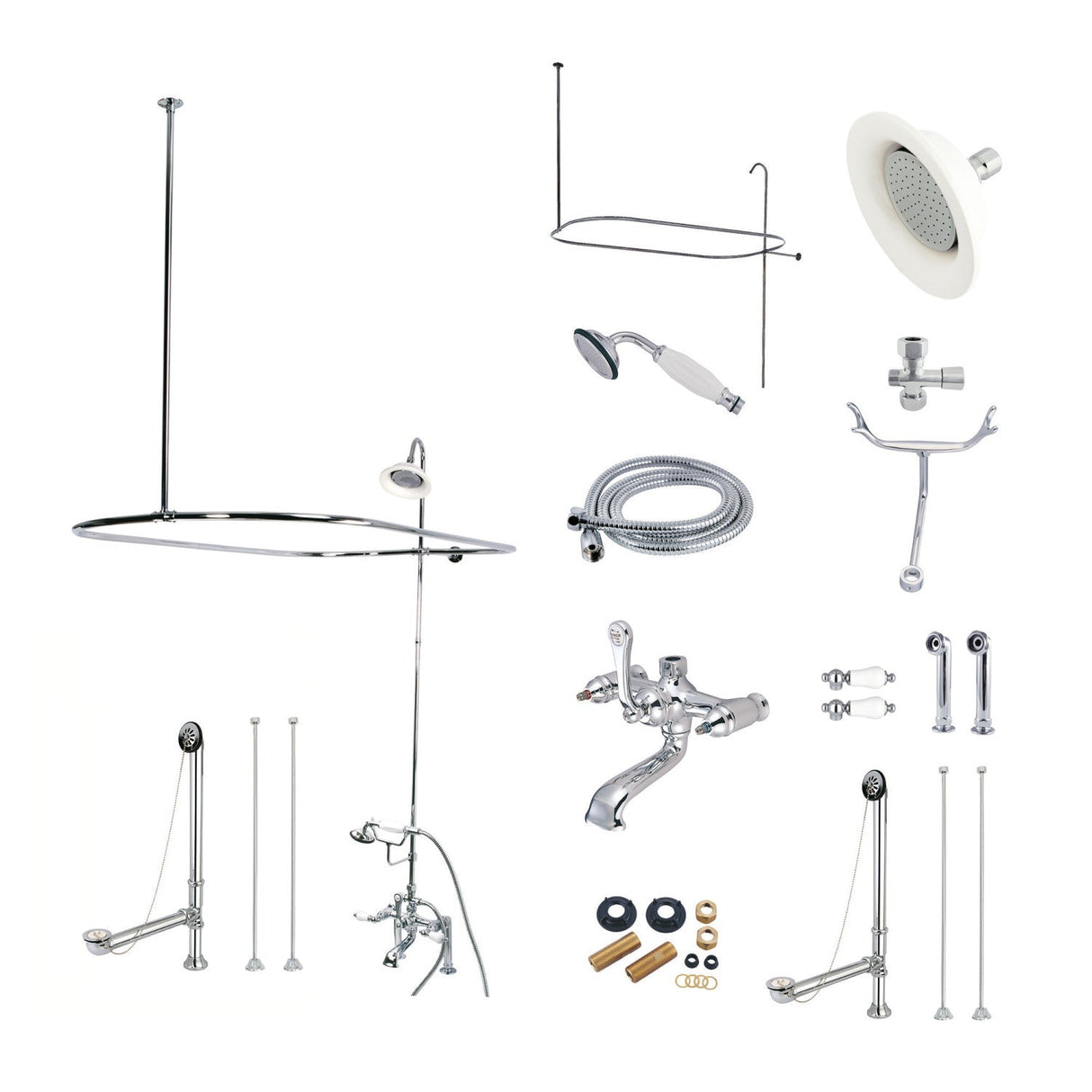 Vintage CCK1171DPL Three-Handle 2-Hole Deck Mount Clawfoot Tub Faucet Package with Shower Enclosure, Polished Chrome