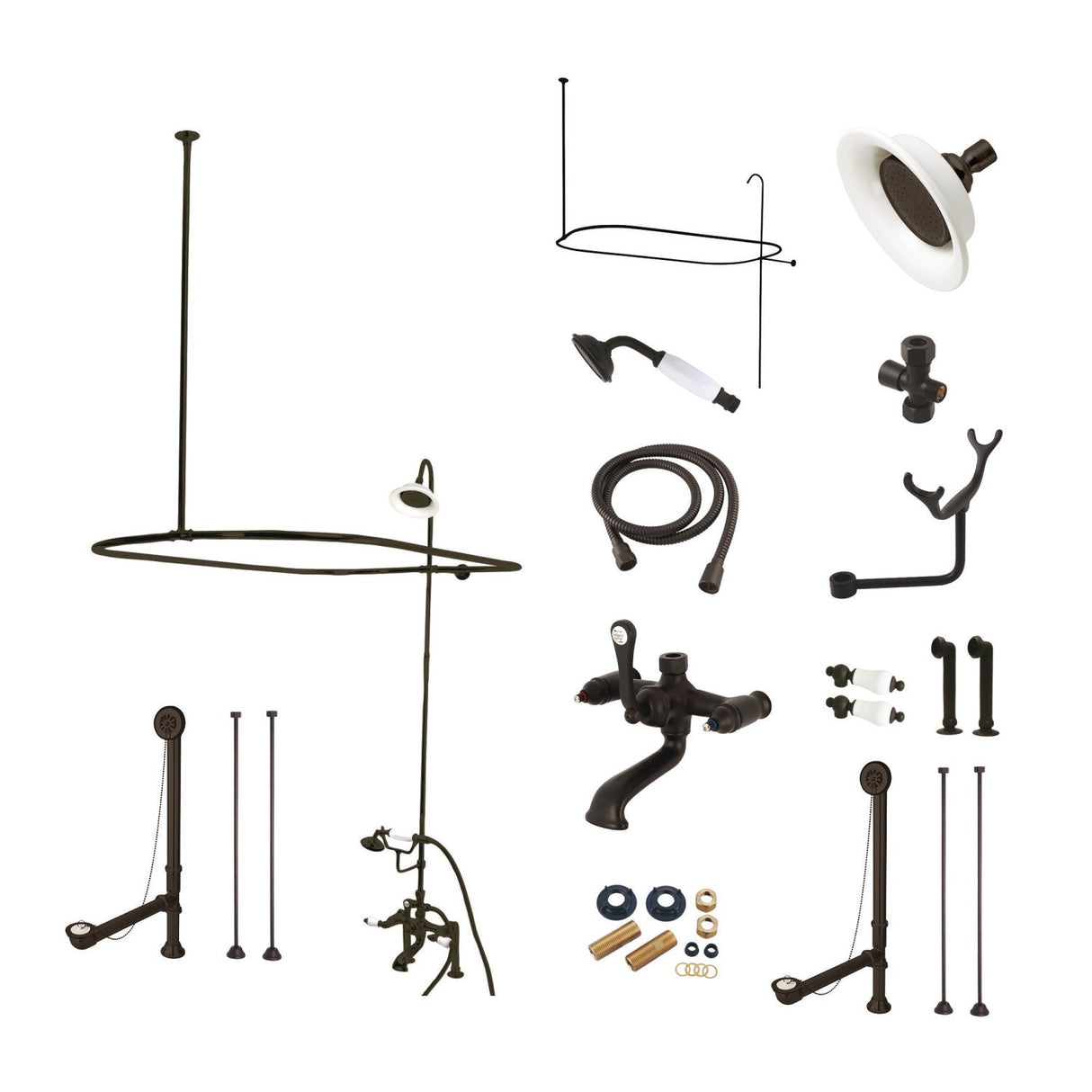 Vintage CCK1175DPL Three-Handle 2-Hole Deck Mount Clawfoot Tub Faucet Package with Shower Enclosure, Oil Rubbed Bronze