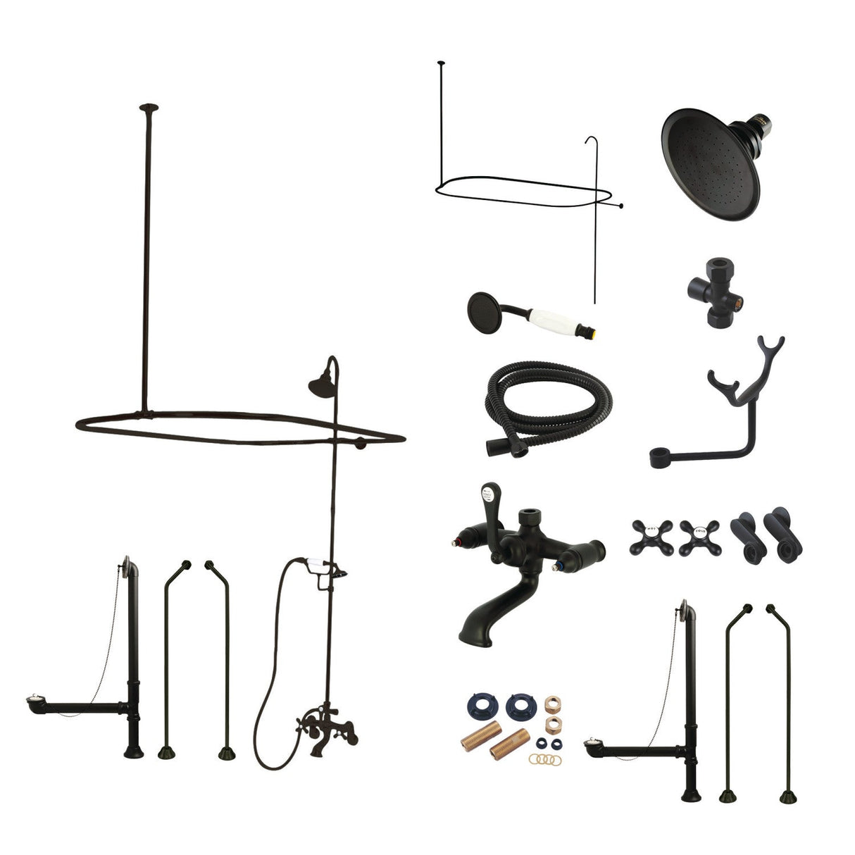 Vintage CCK1180AX Three-Handle 2-Hole Tub Wall Mount Clawfoot Tub Faucet Package with Shower Enclosure, Matte Black