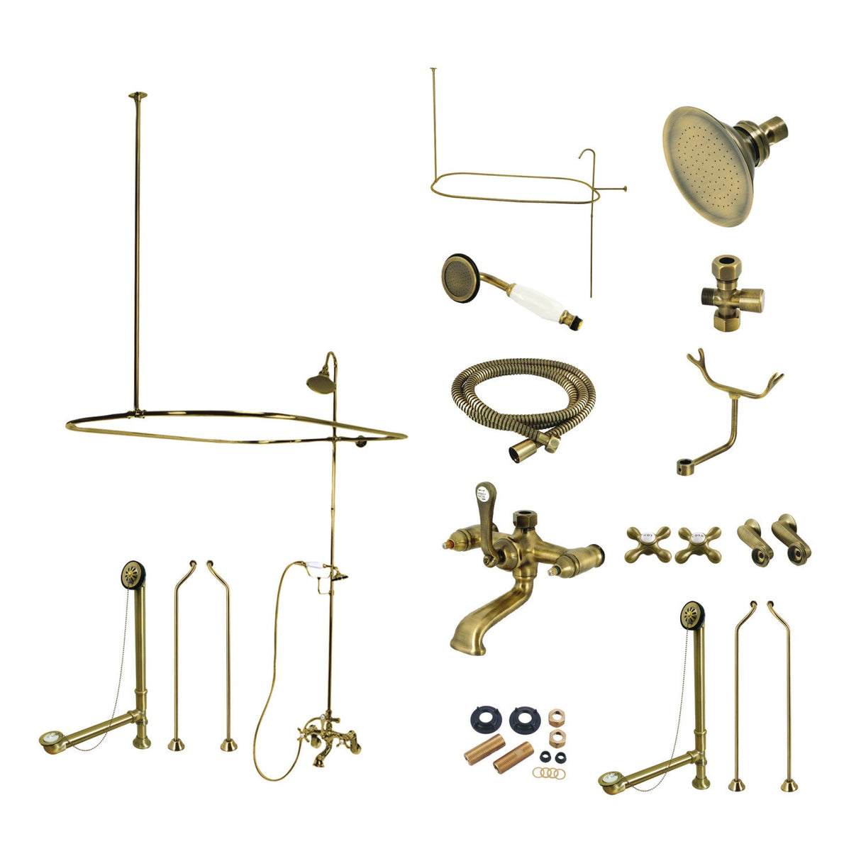 Vintage CCK1183AX Three-Handle 2-Hole Tub Wall Mount Clawfoot Tub Faucet Package with Shower Enclosure, Antique Brass