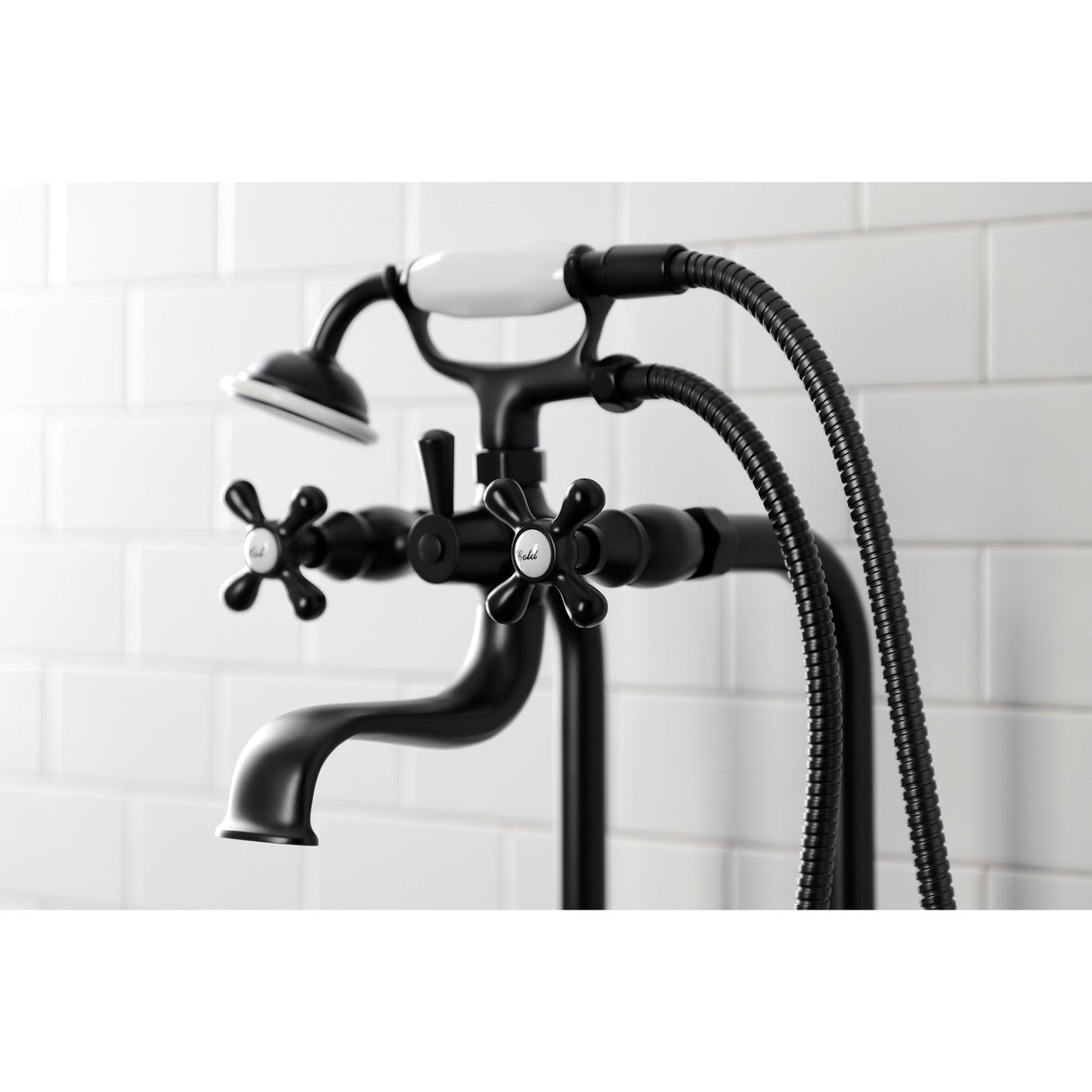 Kingston CCK226K0 Three-Handle 2-Hole Freestanding Clawfoot Tub Faucet Package with Supply Line and Stop Valve, Matte Black