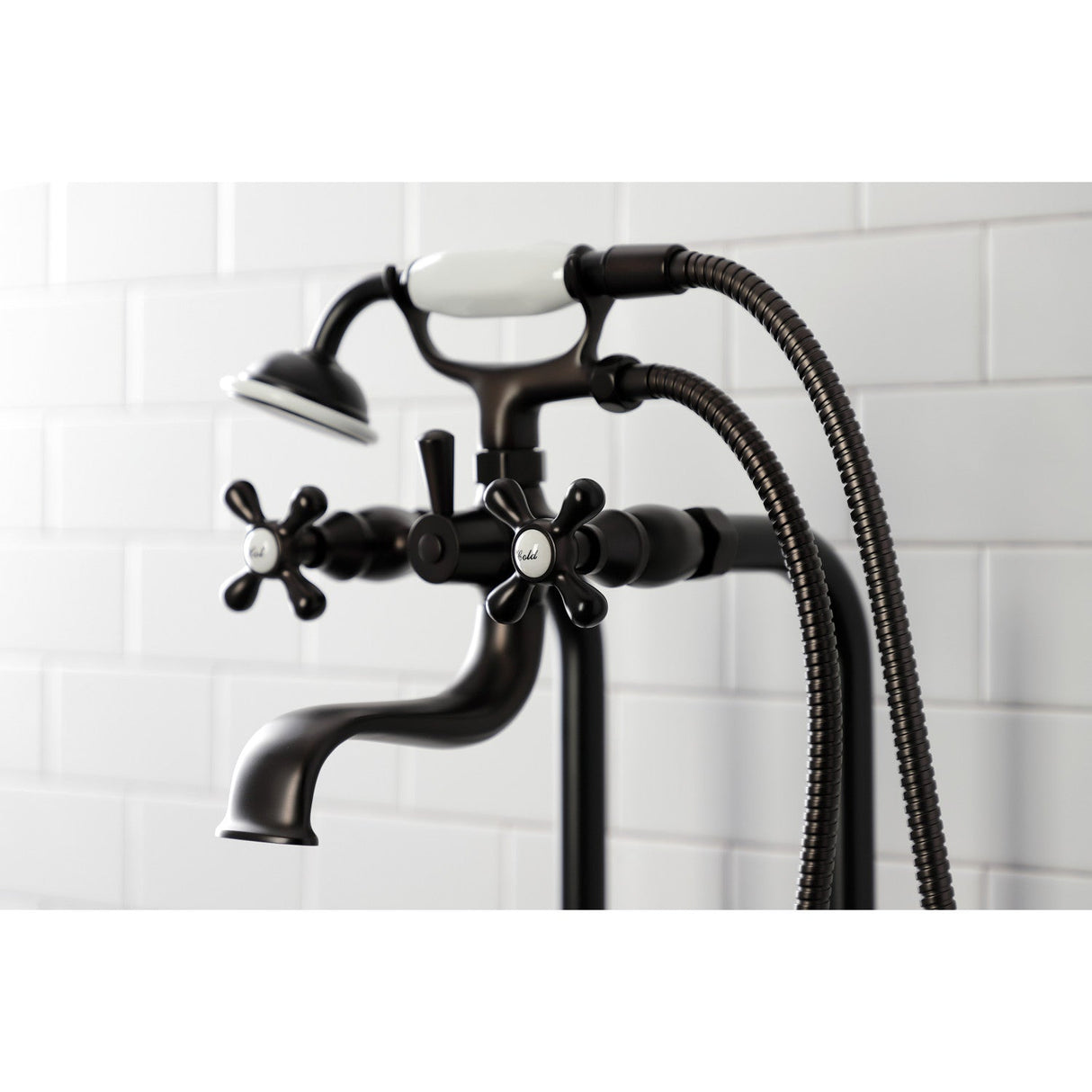 Kingston CCK226K5 Three-Handle 2-Hole Freestanding Clawfoot Tub Faucet Package with Supply Line and Stop Valve, Oil Rubbed Bronze