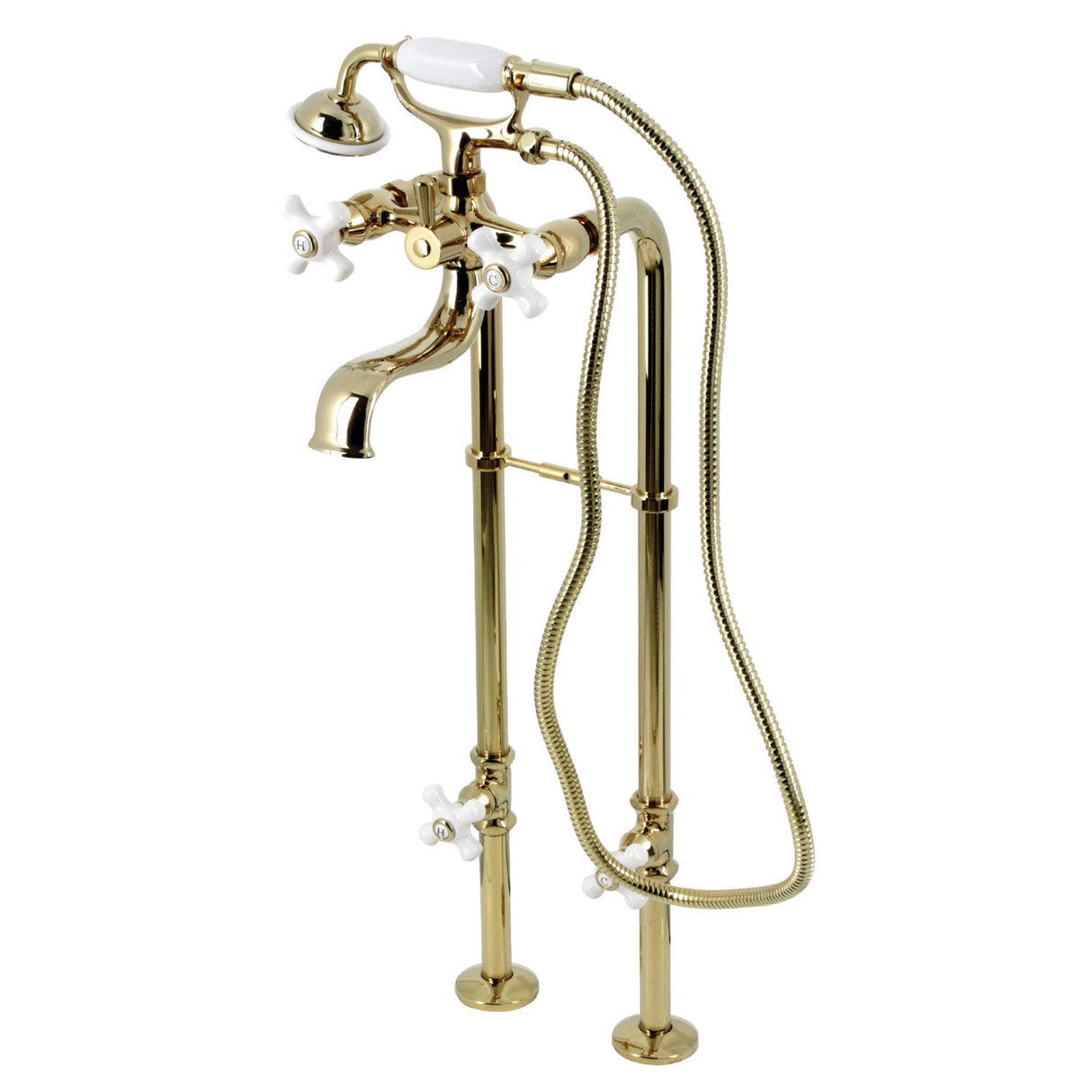 Kingston CCK226PXK2 Three-Handle 2-Hole Freestanding Clawfoot Tub Faucet Package with Supply Line and Stop Valve, Polished Brass