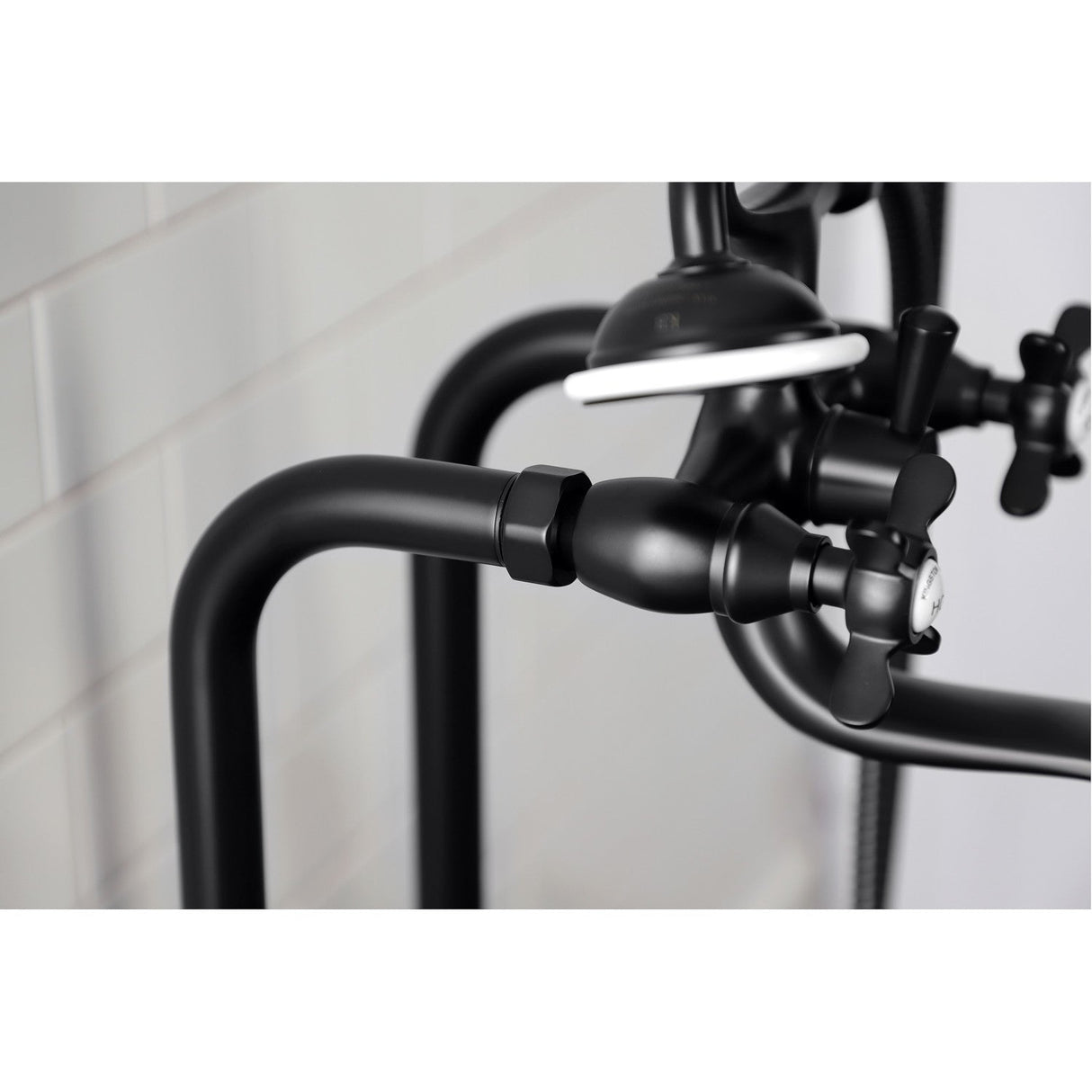 Essex CCK246K0 Three-Handle 2-Hole Freestanding Clawfoot Tub Faucet Package with Supply Line and Stop Valve, Matte Black