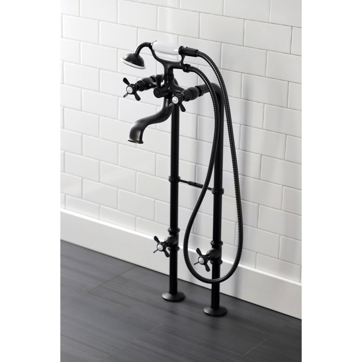 Essex CCK246K0 Three-Handle 2-Hole Freestanding Clawfoot Tub Faucet Package with Supply Line and Stop Valve, Matte Black