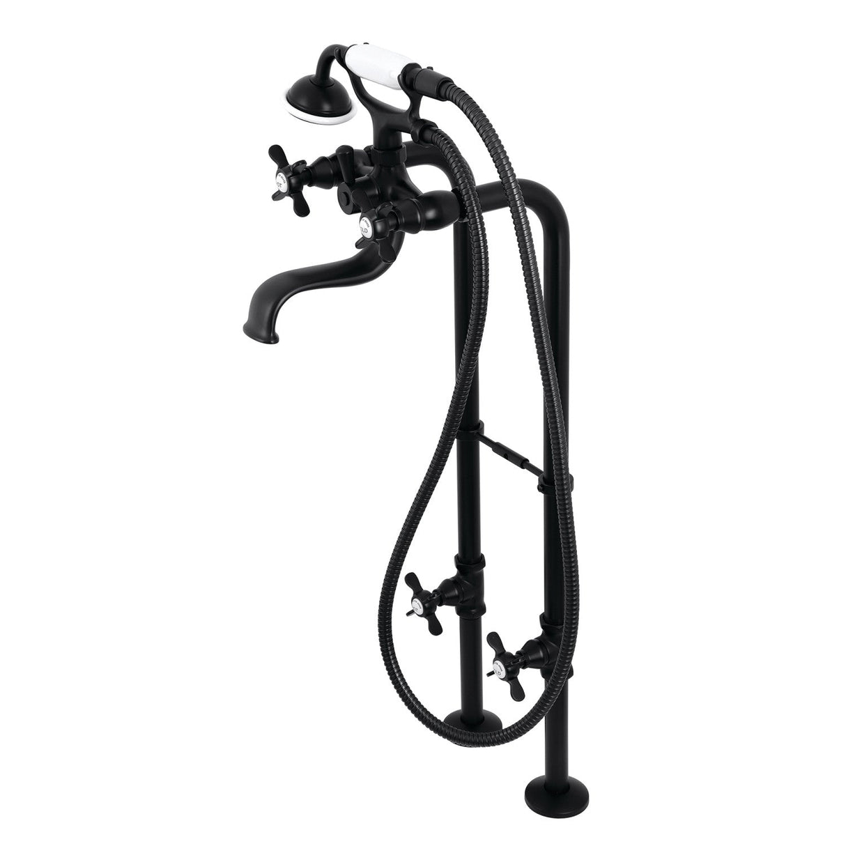 Essex CCK246K0 Three-Handle 2-Hole Freestanding Clawfoot Tub Faucet Package with Supply Line and Stop Valve, Matte Black