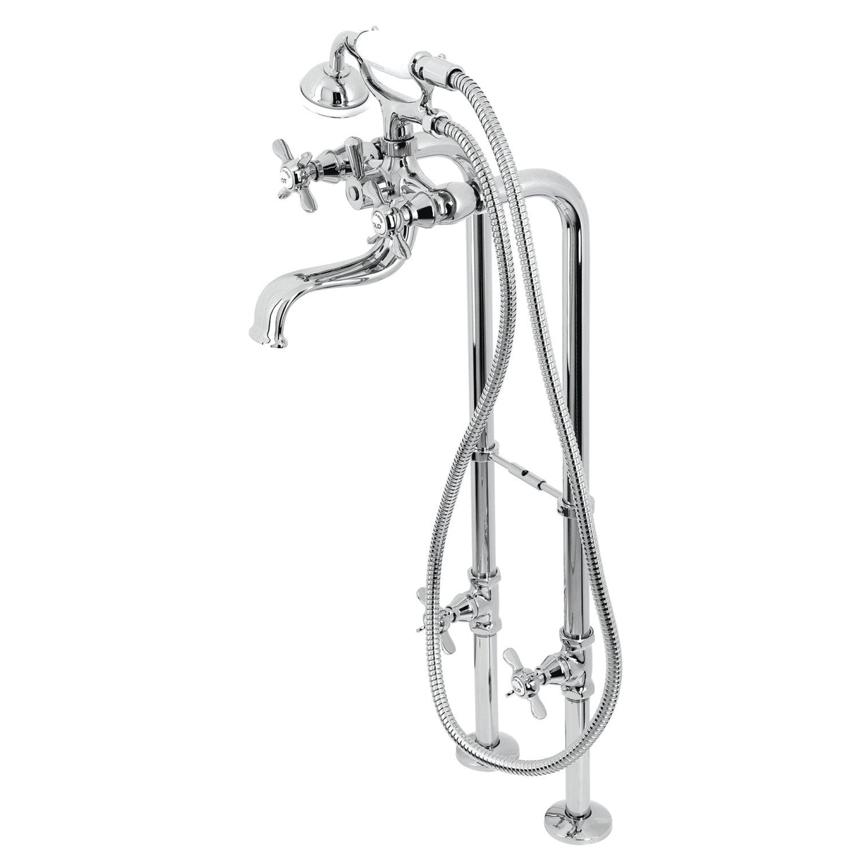 Essex CCK246K1 Three-Handle 2-Hole Freestanding Clawfoot Tub Faucet Package with Supply Line and Stop Valve, Polished Chrome