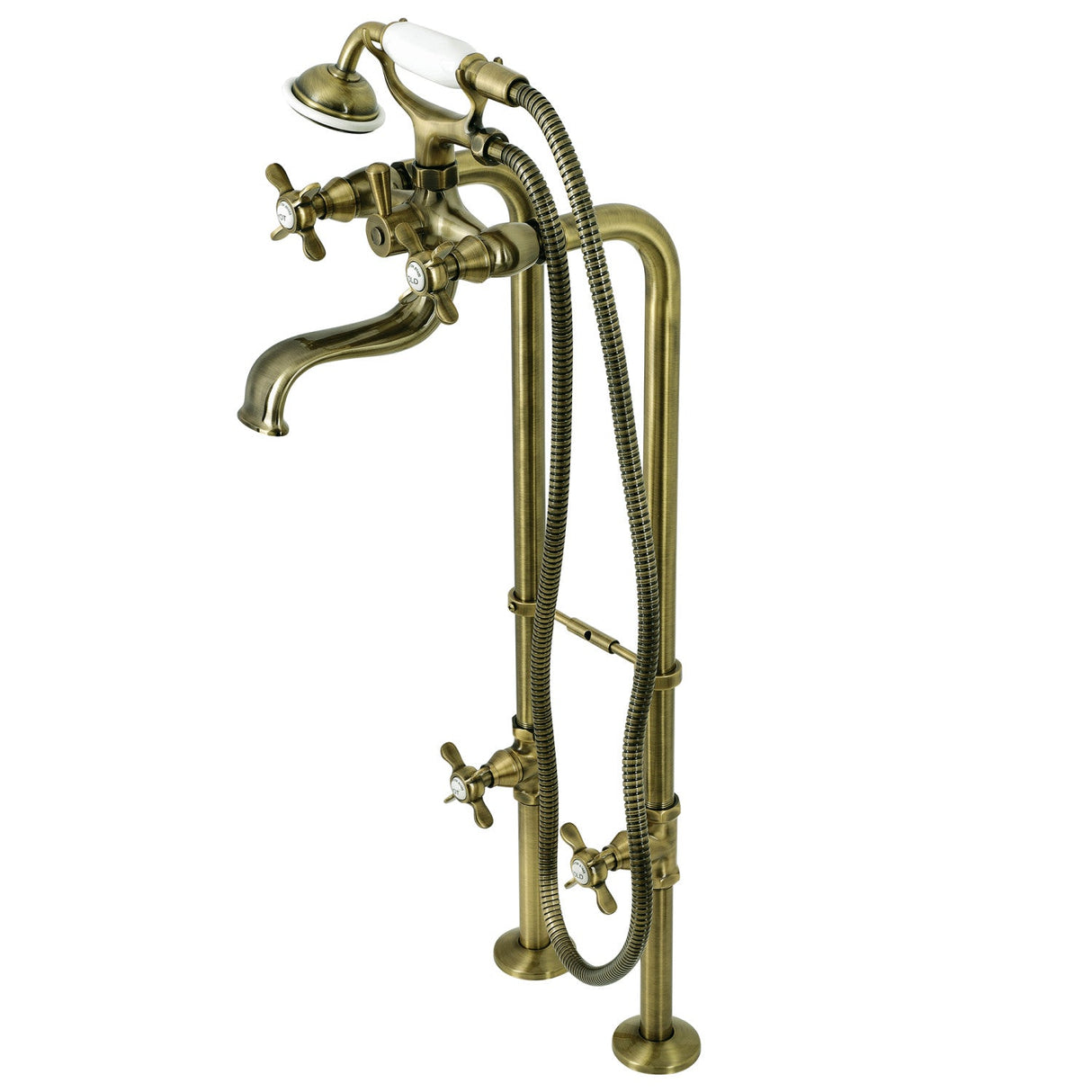 Essex CCK246K3 Three-Handle 2-Hole Freestanding Clawfoot Tub Faucet Package with Supply Line and Stop Valve, Antique Brass