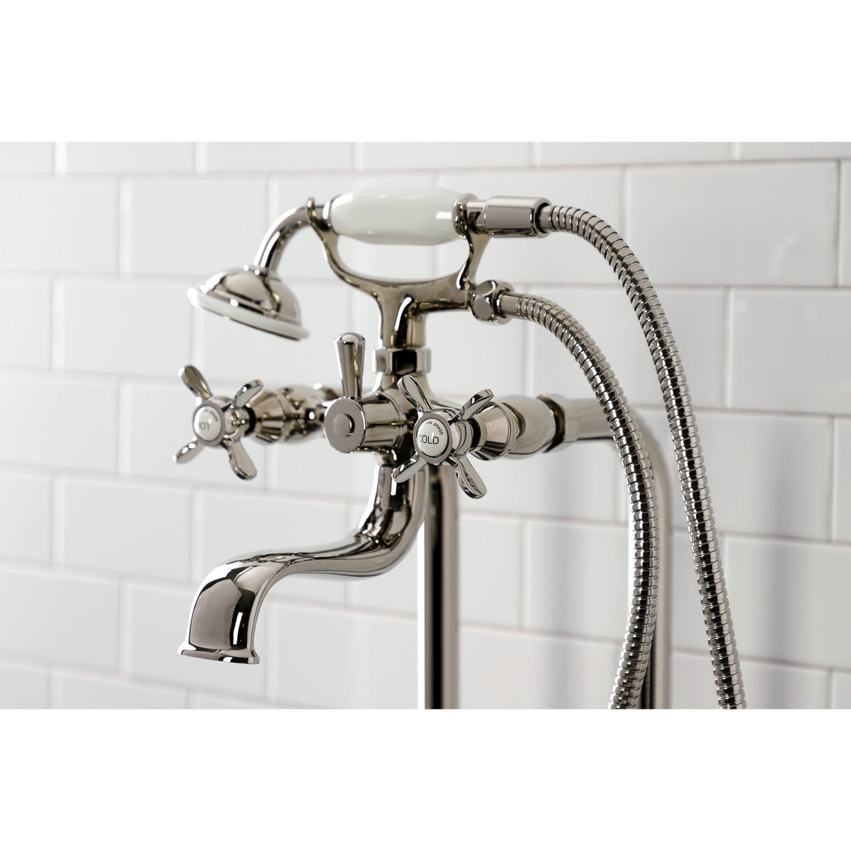 Essex CCK246K6 Three-Handle 2-Hole Freestanding Clawfoot Tub Faucet Package with Supply Line and Stop Valve, Polished Nickel