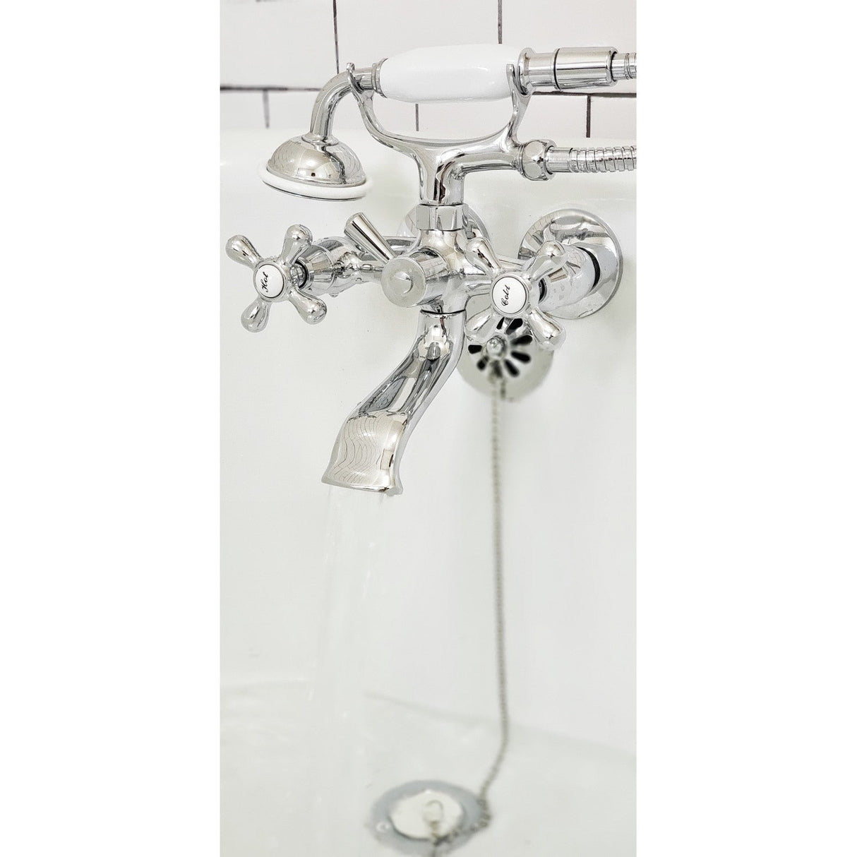 Vintage CCK265C Two-Handle 2-Hole Tub Wall Mount Clawfoot Tub Faucet Package with Supply Line and Hand Shower, Polished Chrome