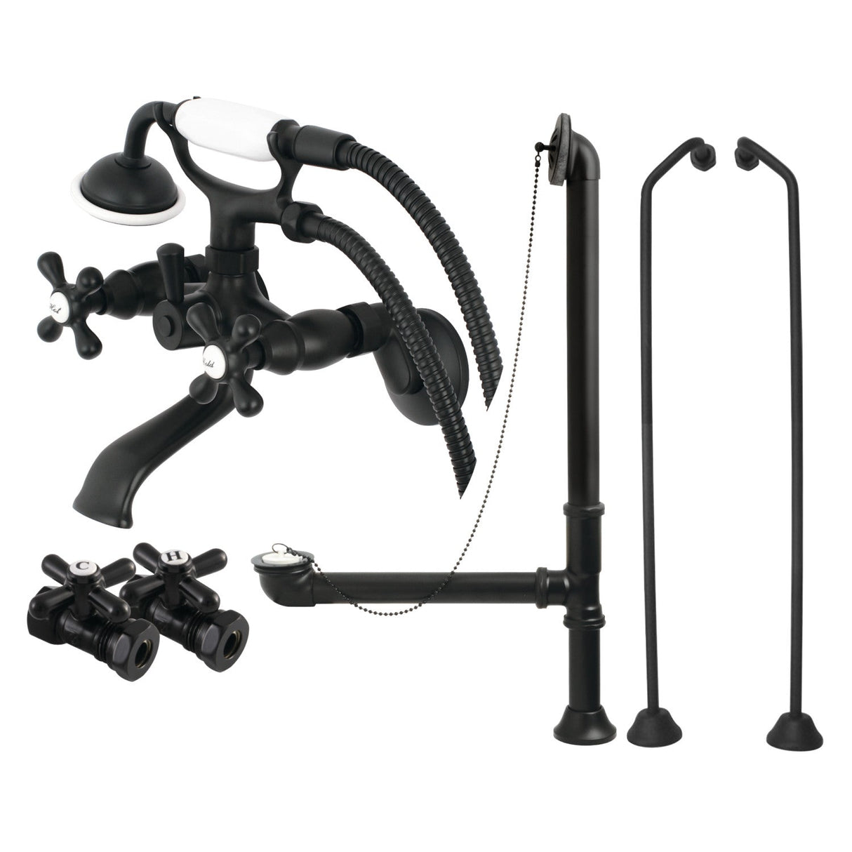 Vintage CCK265MBD Two-Handle 2-Hole Tub Wall Mount Clawfoot Tub Faucet Package with Supply Line and Hand Shower, Matte Black