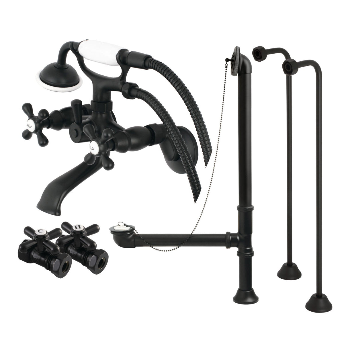 Vintage CCK265MB Two-Handle 2-Hole Tub Wall Mount Clawfoot Tub Faucet Package with Supply Line and Hand Shower, Matte Black