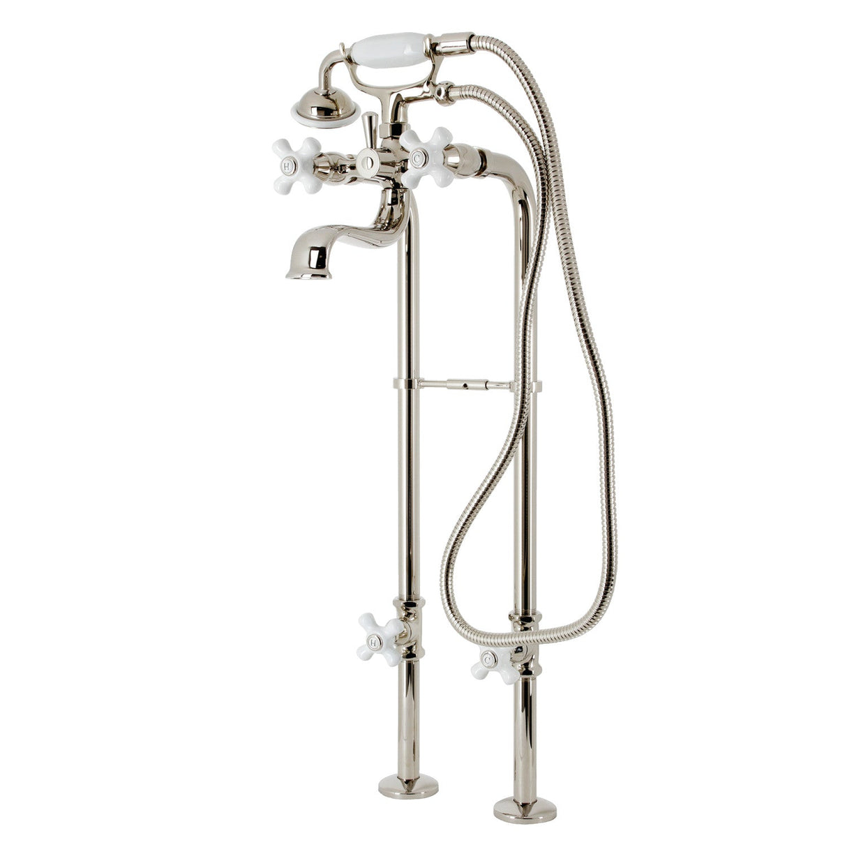 Kingston CCK266PXK6 Three-Handle 2-Hole Freestanding Clawfoot Tub Faucet Package with Supply Line and Stop Valve, Polished Nickel