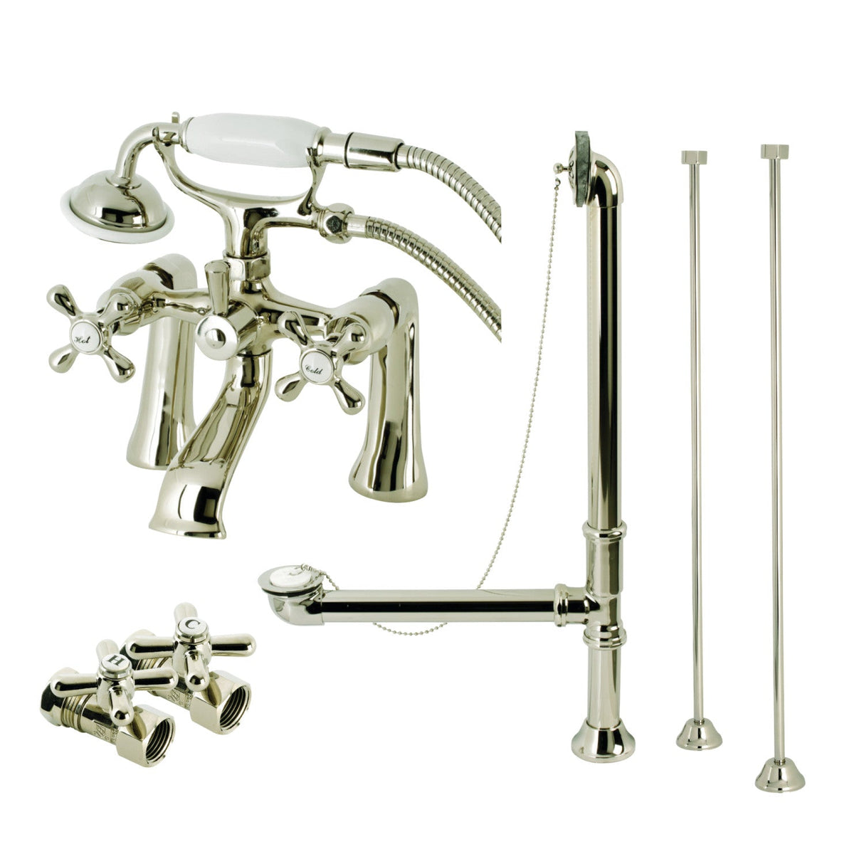 Vintage CCK268PN Two-Handle 2-Hole Deck Mount Clawfoot Tub Faucet Package with Hand Shower, Polished Nickel