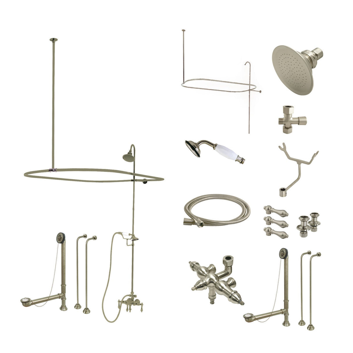 Vintage CCK3148AL Three-Handle 2-Hole Tub Wall Mount Clawfoot Tub Faucet Package with Shower Enclosure, Brushed Nickel