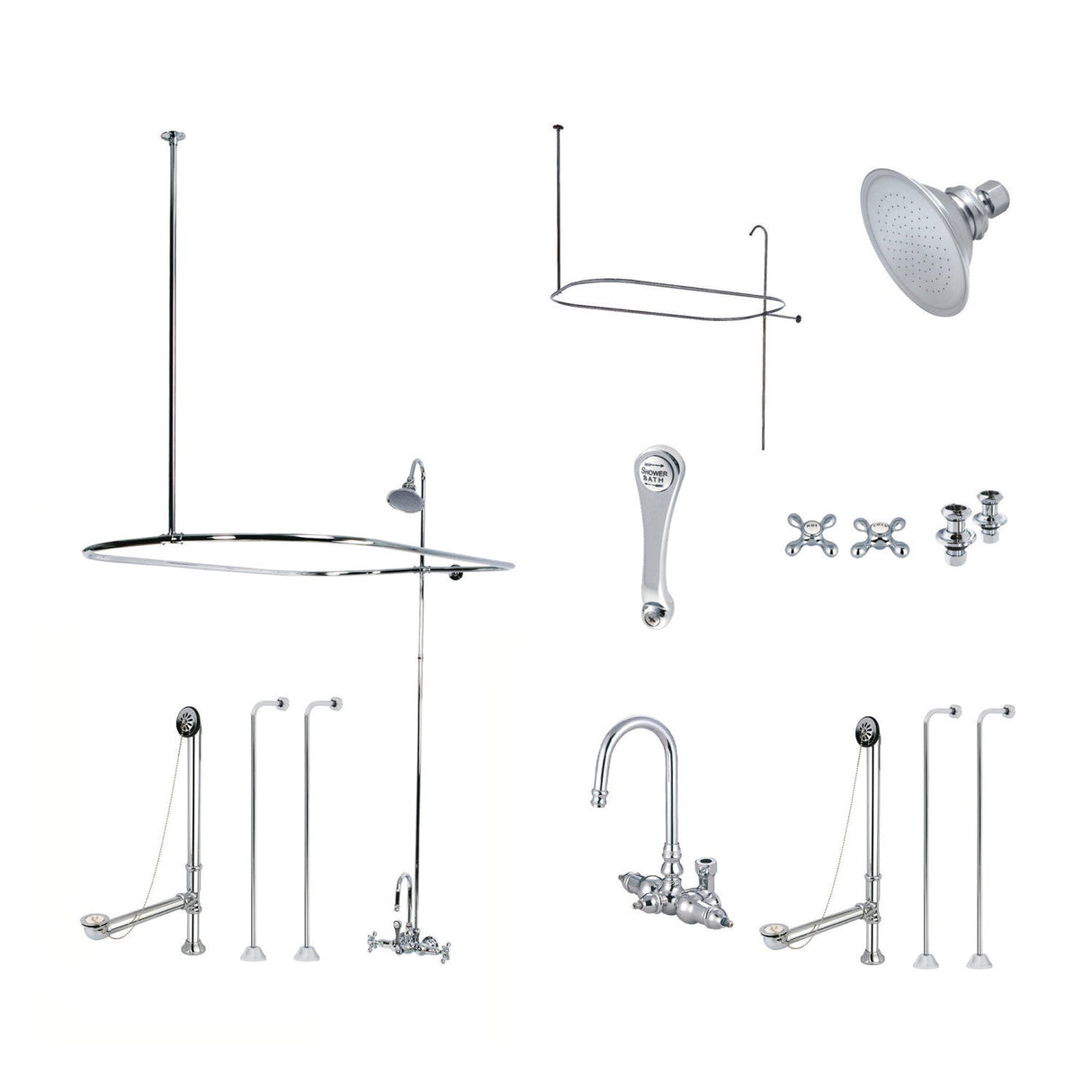 Vintage CCK4141AX Three-Handle 2-Hole Tub Wall Mount Clawfoot Tub Faucet Package with Shower Enclosure, Polished Chrome