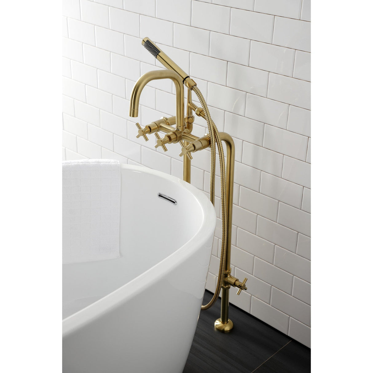 Concord CCK8407DX Freestanding Tub Faucet with Supply Line and Stop Valve, Brushed Brass