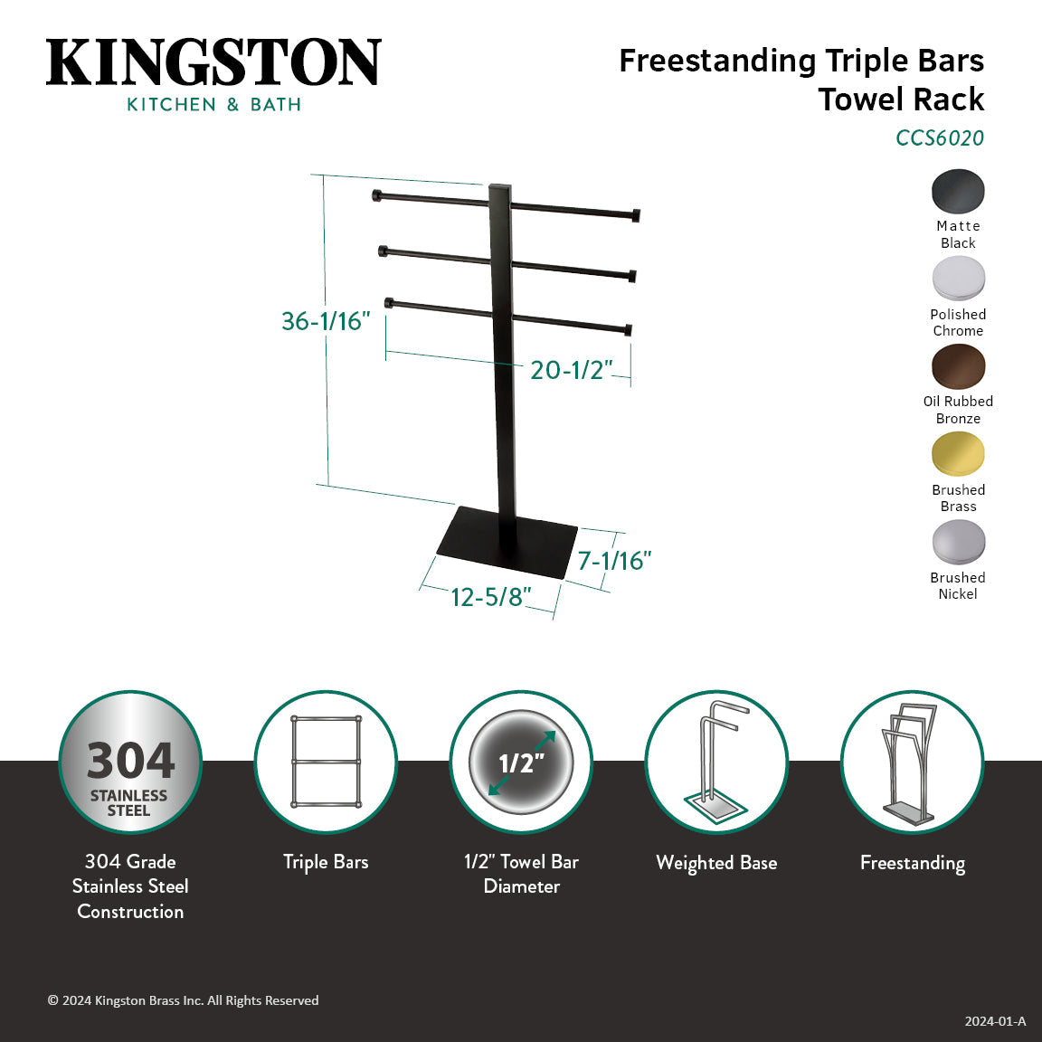 Edenscape CCS6021 Freestanding Triple Towel Rack, Polished Chrome