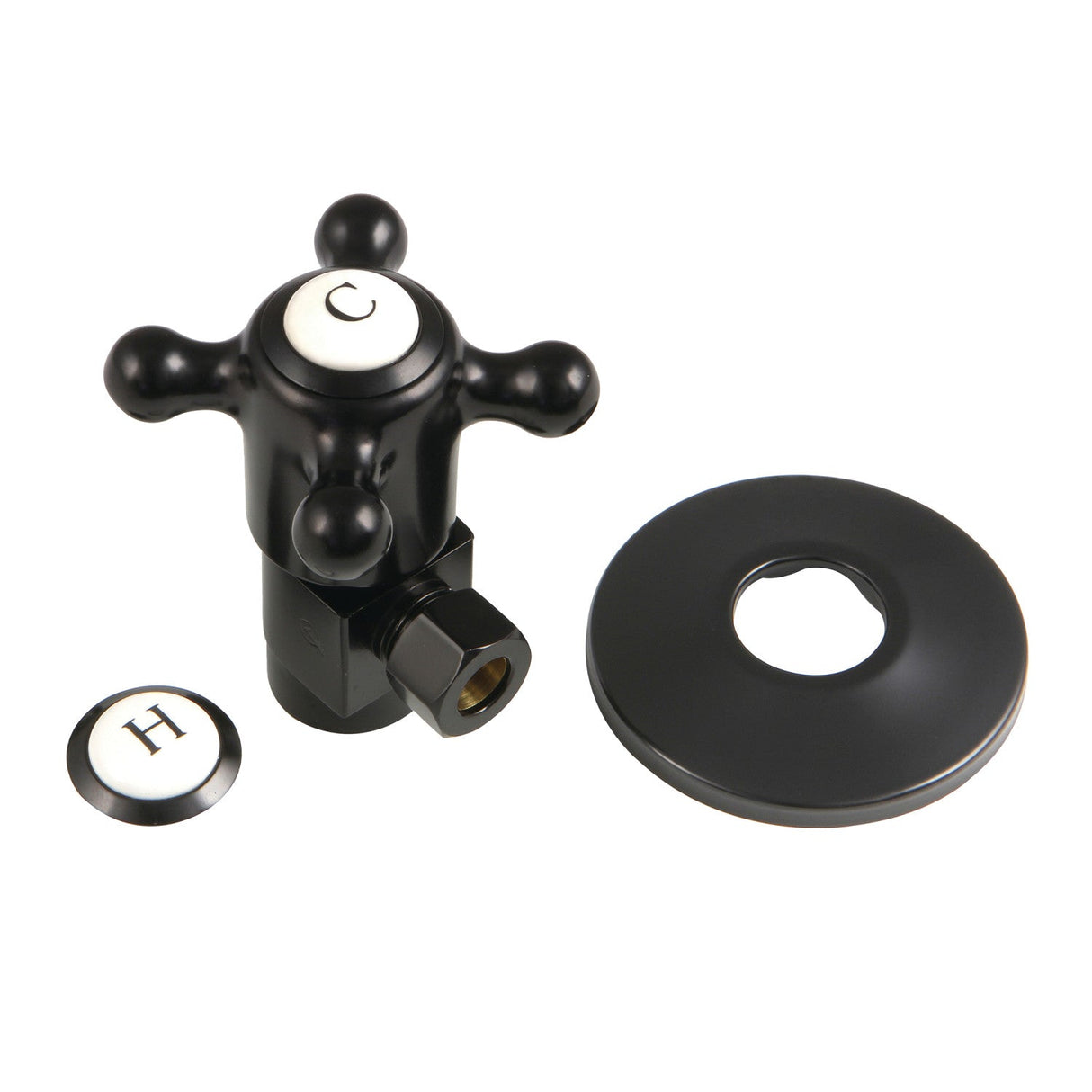 CD43300BXK 1/2-Inch FIP x 3/8-Inch OD Comp Anti-Seize Deluxe Quarter-Turn Ceramic Hardisc Cartridge Angle Stop with Flange, Matte Black