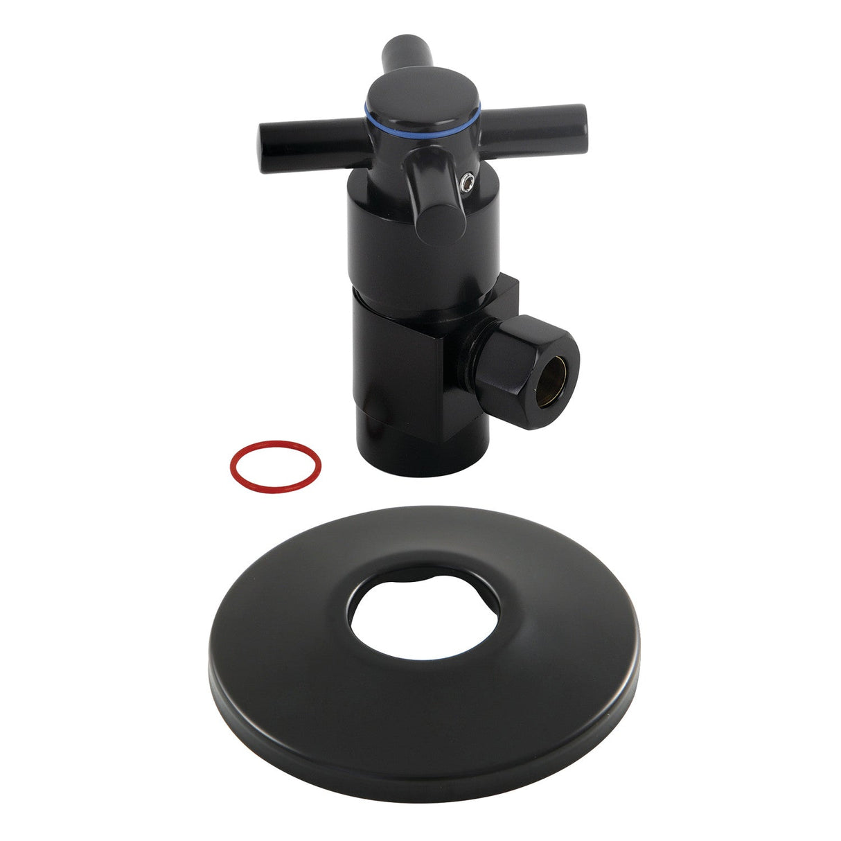 CD43300DXK 1/2-Inch FIP x 3/8-Inch OD Comp Anti-Seize Deluxe Quarter-Turn Ceramic Hardisc Cartridge Angle Stop with Flange, Matte Black