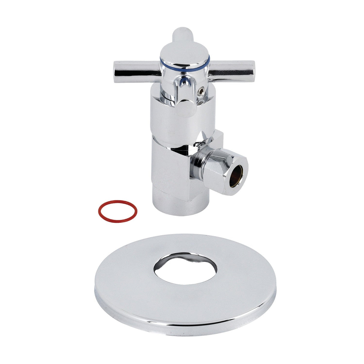 CD43301DXK 1/2-Inch FIP x 3/8-Inch OD Comp Anti-Seize Deluxe Quarter-Turn Ceramic Hardisc Cartridge Angle Stop with Flange, Polished Chrome